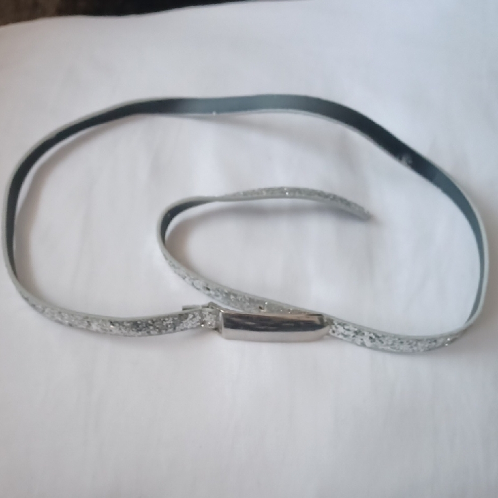 $4 Add-on Silver Glitter Skinny Belt with Metallic Buckle - Small